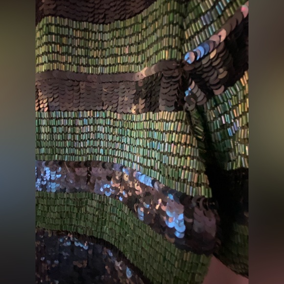 Stunning Fully Beaded & Sequined Emerald Green Mini Dress Silk - Picture 9 of 16